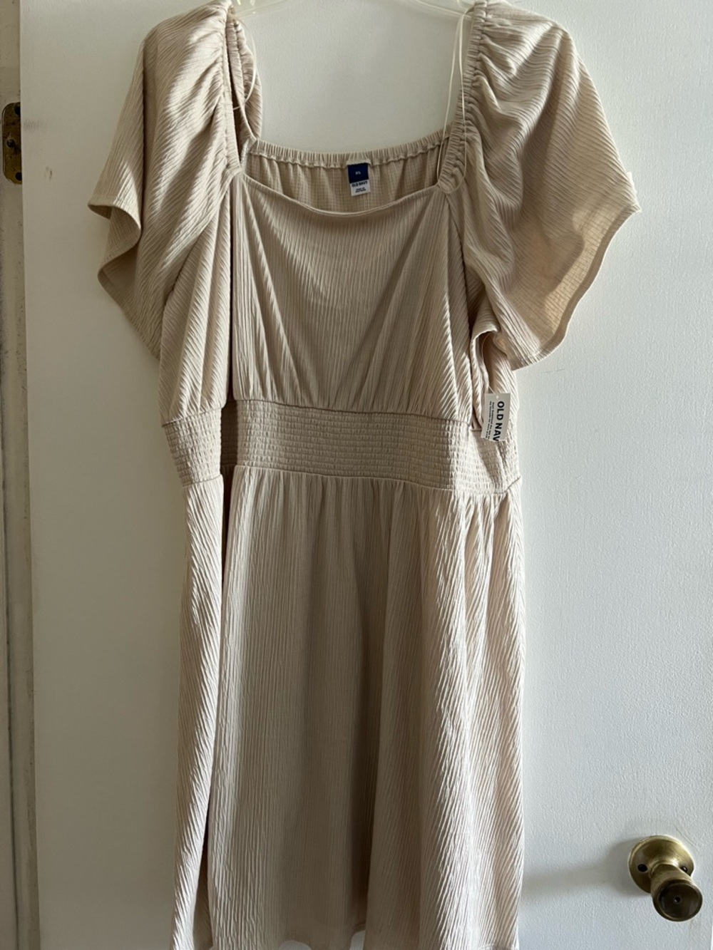 Old Navy Cream Square-Neck Smocked-Waist Midi Dress